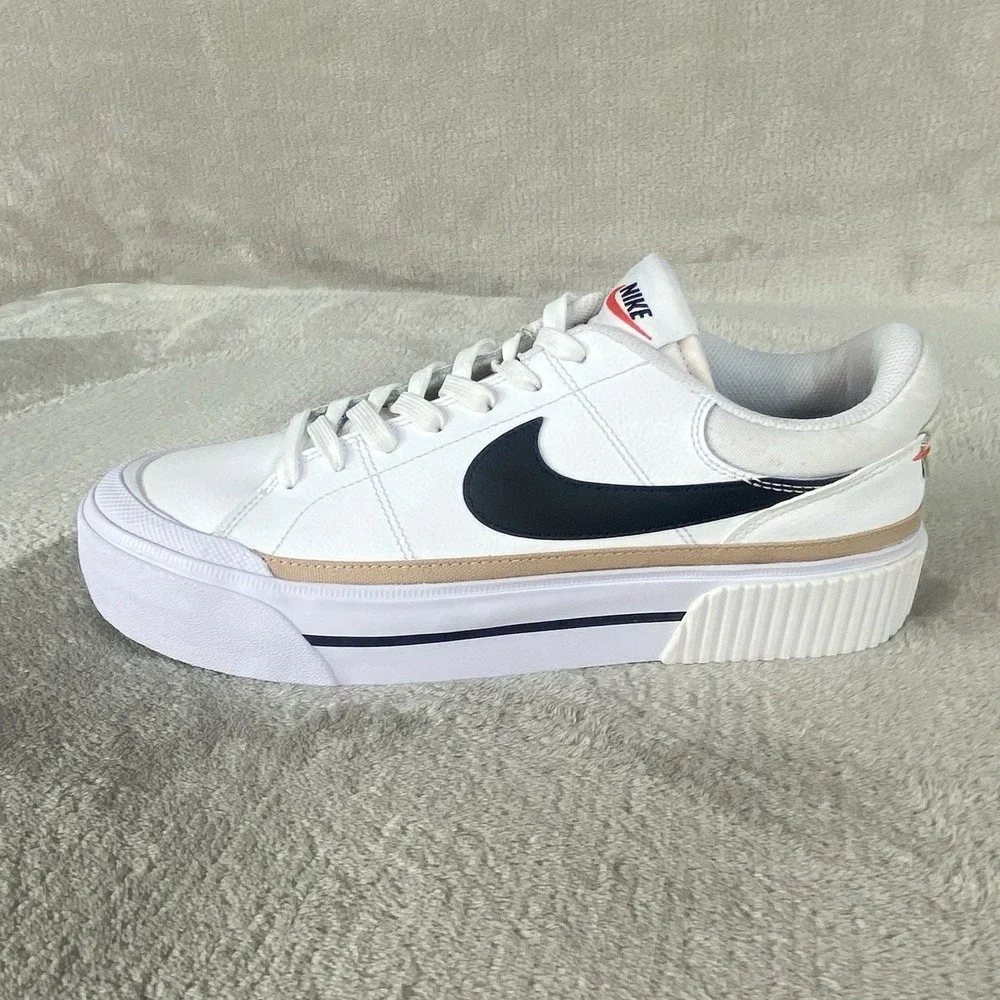 Nike Court Legacy Lift Shoes Womens Size 11 White Black Leather Sneakers NEW